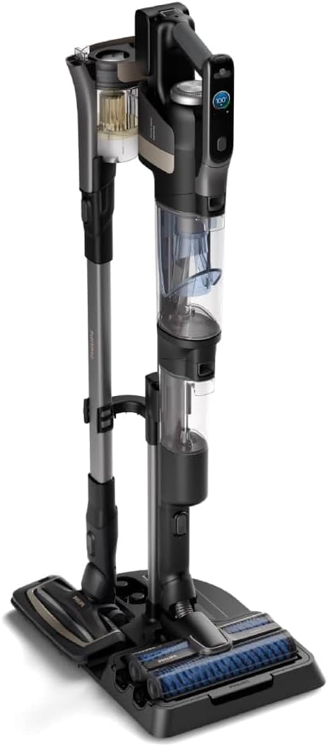 Philips AquaTrio 9000 Aspirapolvere Lavapavimenti Senza Fili, Aspirabriciole, per Polvere, Macchie, Liquidi e Animali domestici, Spazzole AquaSpin ad Alta Velocità, Sistema di Autopulizia (XW9463/11)