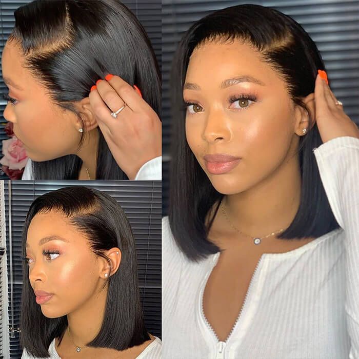 Blunt Cut Bob Lace Front Wig Human Hair 220% Density Pre Bleached Knots Chic Straight Bob Wigs