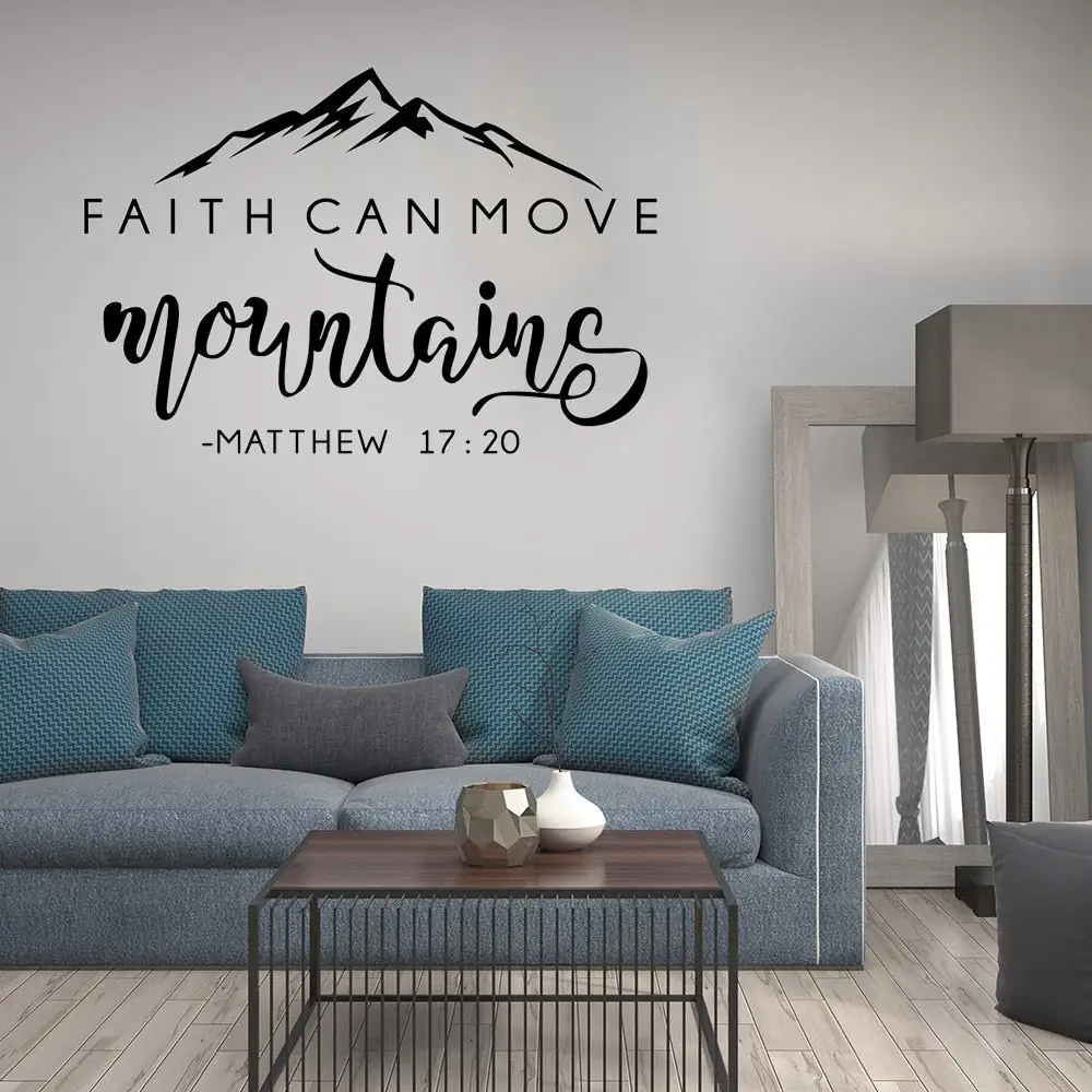 Fatih Can Move Mountains Scripture Wall Decal Sticker | Christian Gifts | Home Decor for Bedroom Bathroom Kitchen Dorm Living Room