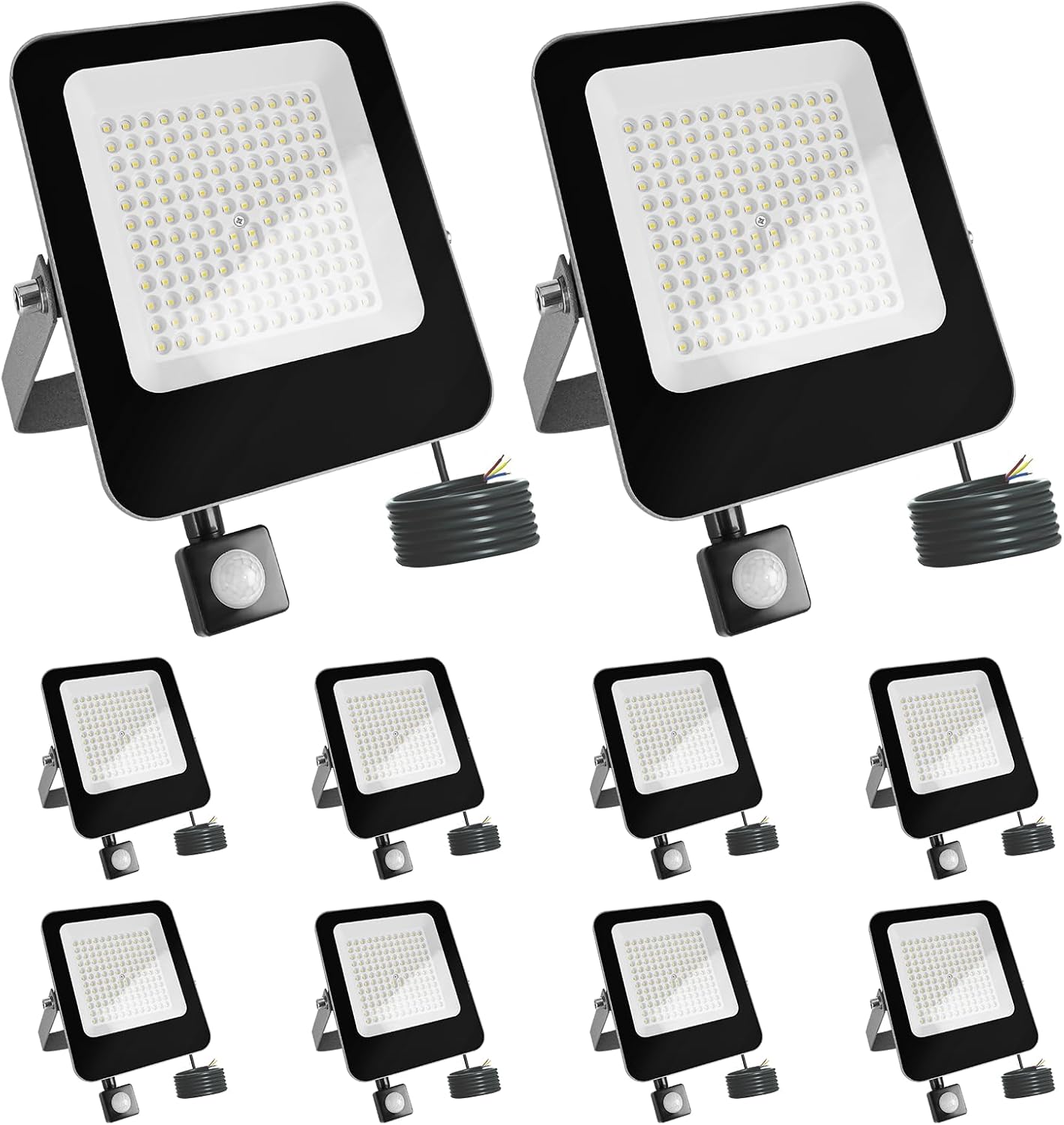 100W LED Strahler mit Bewegungsmelder Außen,10000LM 6500K Kaltweiß Superhell Außenstrahler Flutlicht,Wasserdicht LED Fluter Scheinwerfer Aussen,Wandleuchte für Garten,Garage,Hof,Patio-10PCS