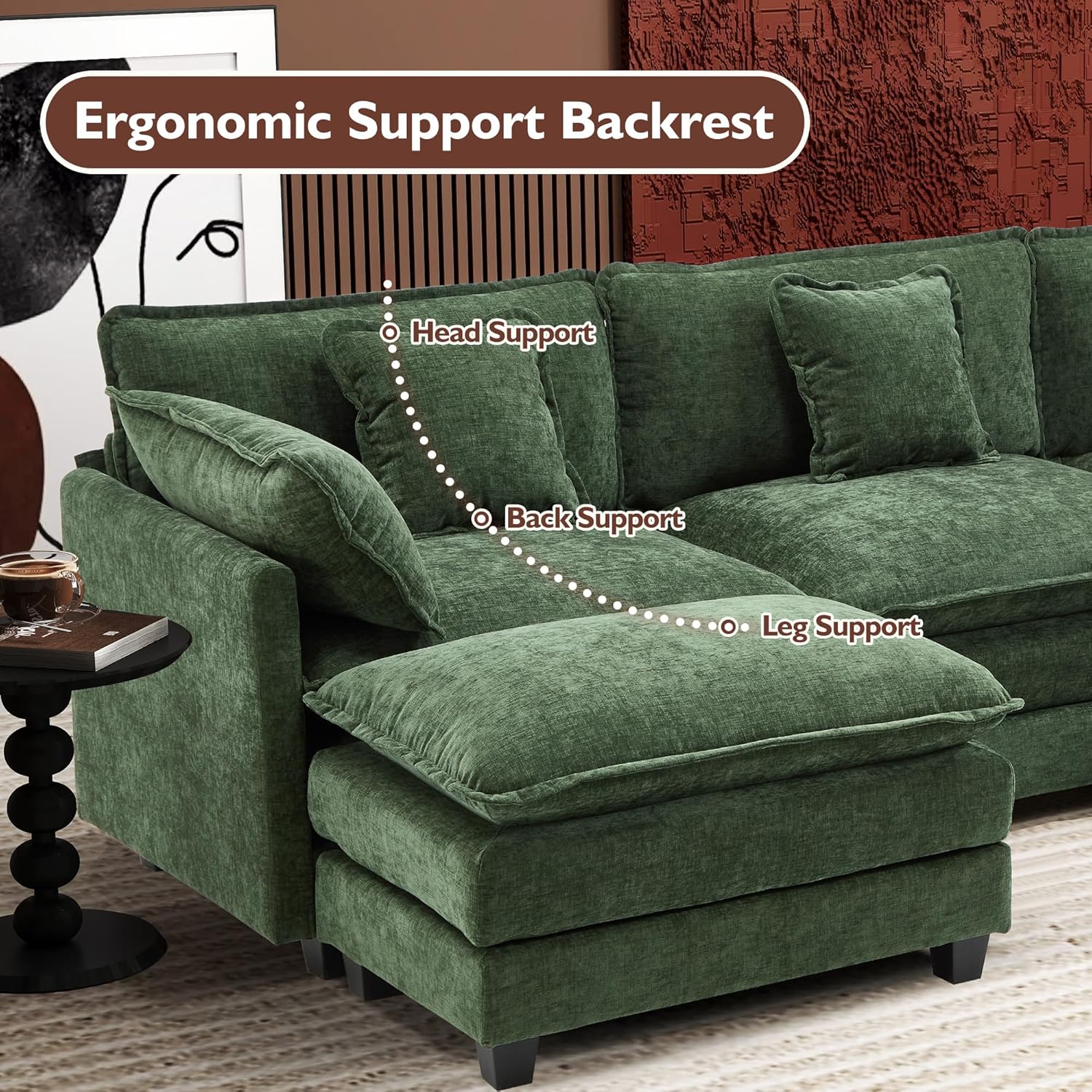 111.4 Inch L-Shaped Modern Sofa Modular Cloud Sofa Ottoman 4-Seater Chenille Deep Seat Sofa