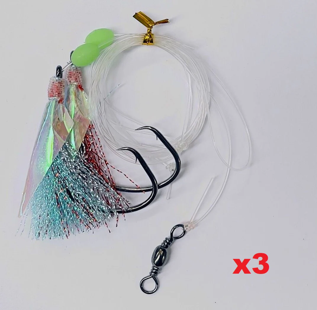 3 x 8/0 Chemically Sharpened Reef Catcher  Flash Reef Rig Fishing Tackle