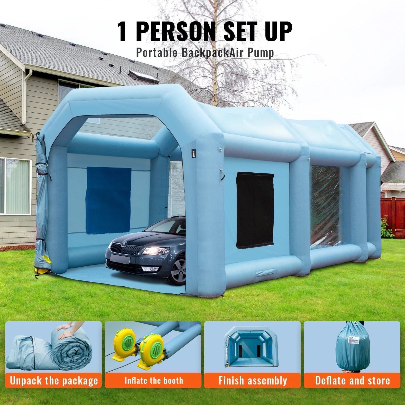 BENTISM Inflatable Paint Booth 26x15x11ft Inflatable Spray Booth Car Paint Tent with 750W+950W Filter System Blower
