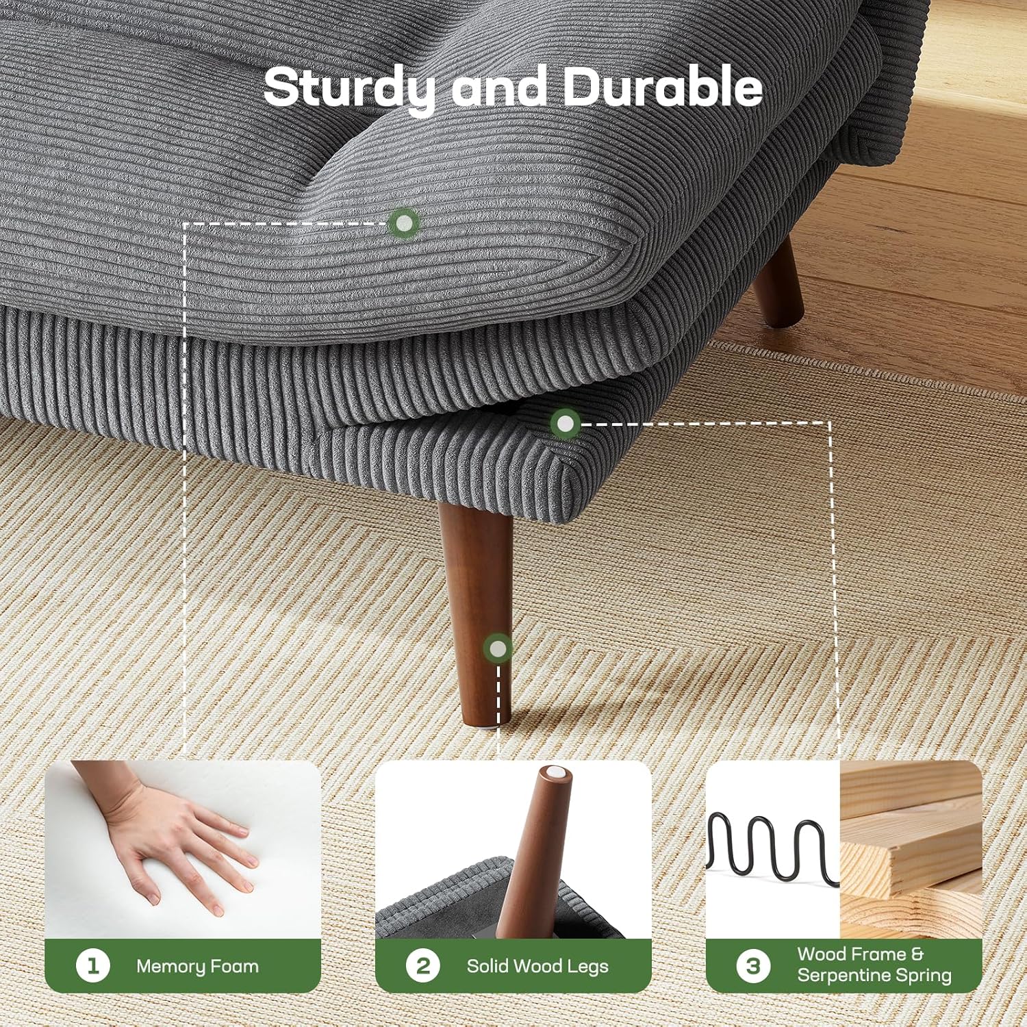 Futon Sofa Bed Futon Sofa with Adjustable Back and Armrests Converts to Small Sleeper Sofa Bed