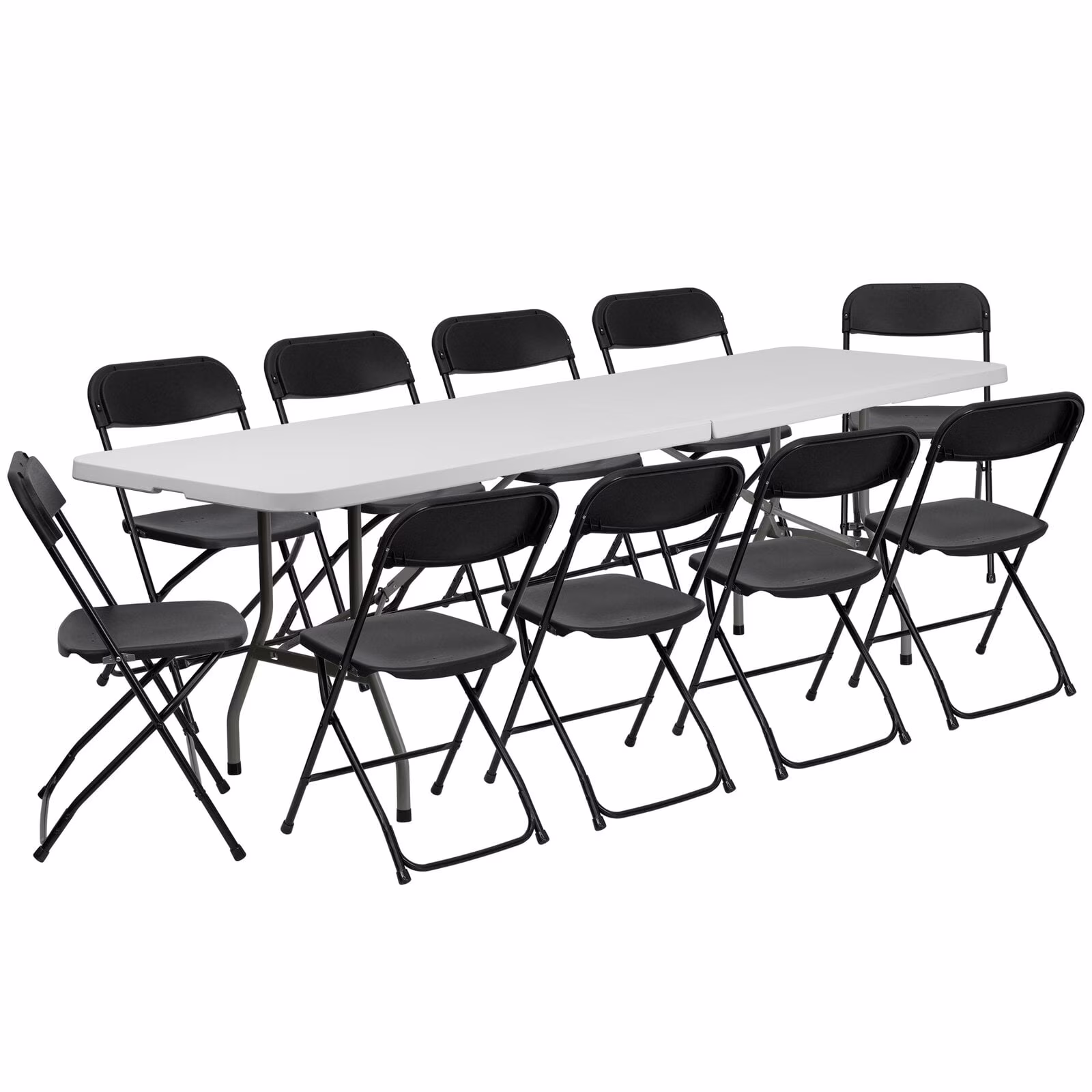 Ktaxon 6ft White Folding Table and 10 Pack Folding Chairs Black, Plastic Table and Chair Set