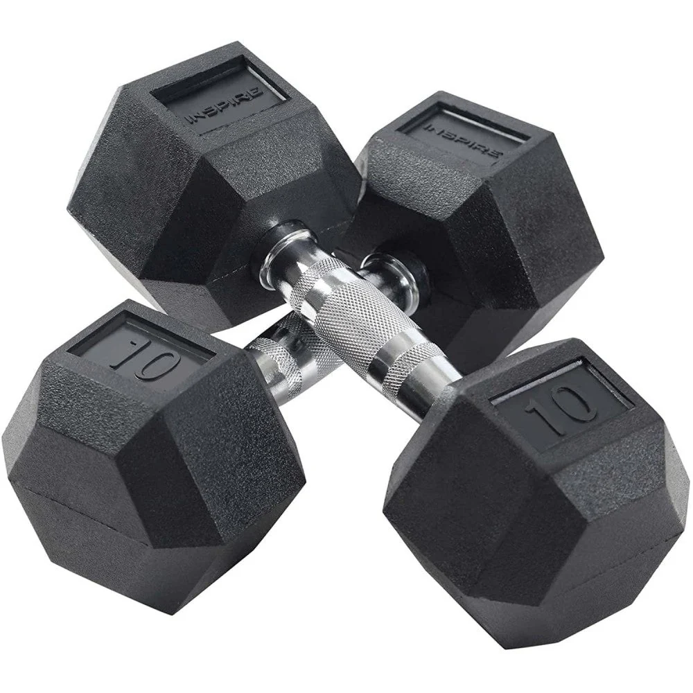 Inspire Fitness 210 lb. (5-30 lb.) Rubber Dumbbell Set with 6 pair Vertical Rack