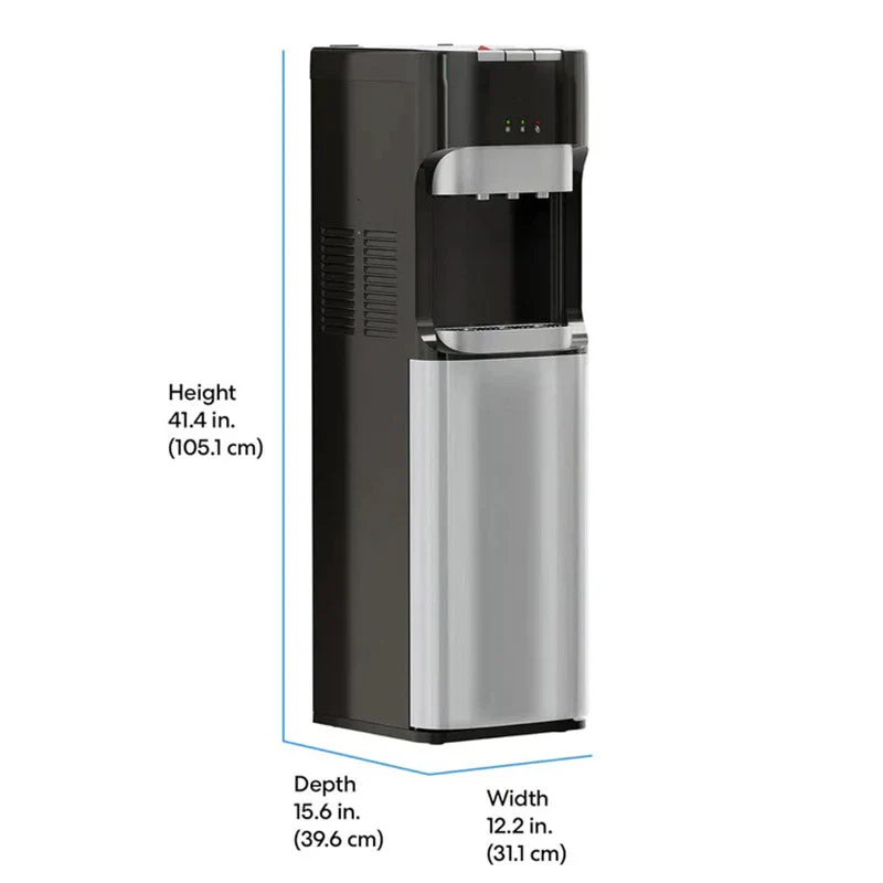 Bottom Loading Water Cooler Dispenser for 5 Gallon Bottles - 3 Temperatures with Hot, Room & Cold Spouts, Child Safety Lock, LED Display with Empty Bottle Alert, Stainless Steel