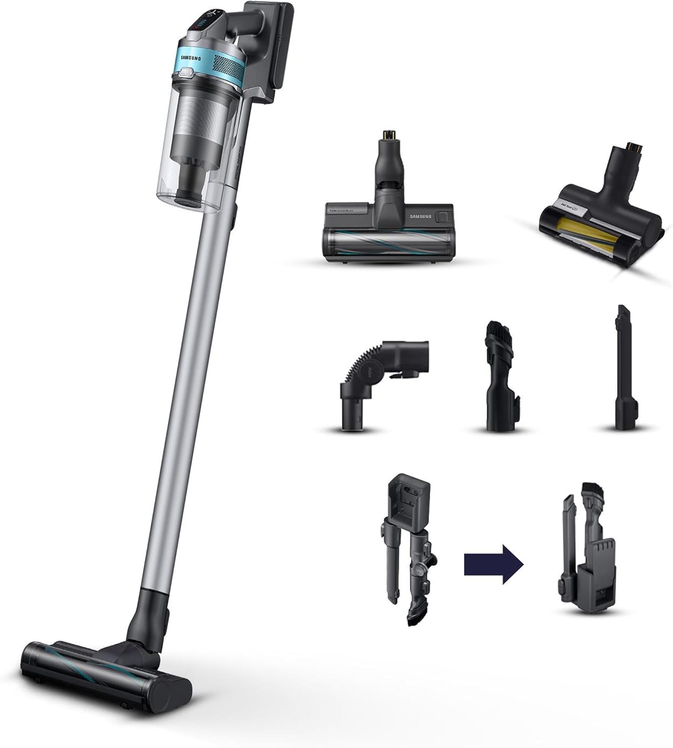 Samsung Scopa Elettrica VS20B75AGR1/WA Jet 75E Pet, Potenza 200W, Aspirapolvere Senza Filo, Fino a 60 Min di Autonomia
