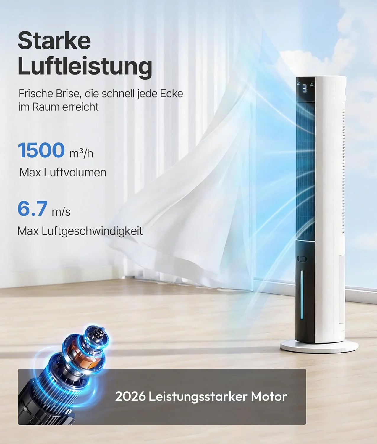 Toronyventilátor léghűtő vízhűtéssel - Mobil klímaberendezés elszívócső nélkül, ventilátor hűtéssel, halk, 3 üzemmód-12H időzítő-aroma-távirányító, szobába és lakásba