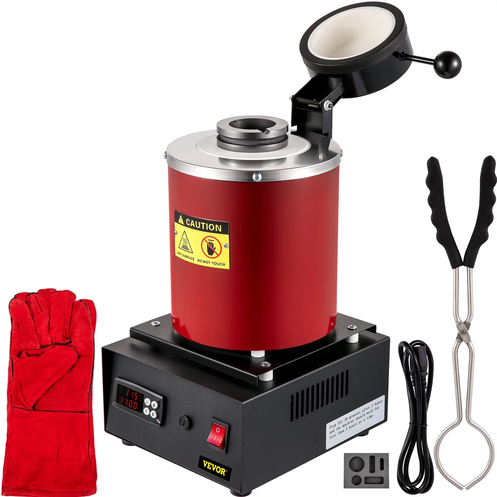 Forno di fusione elettrico VEVOR, forno di fusione elettrico digitale da 3 kg, forno per fusione dell'oro da 1750 W, 1150 °C/2102 °F con crogiolo in grafite e matrice per lingotti per la lavorazione di fusione di oro, argento, rame e alluminio.