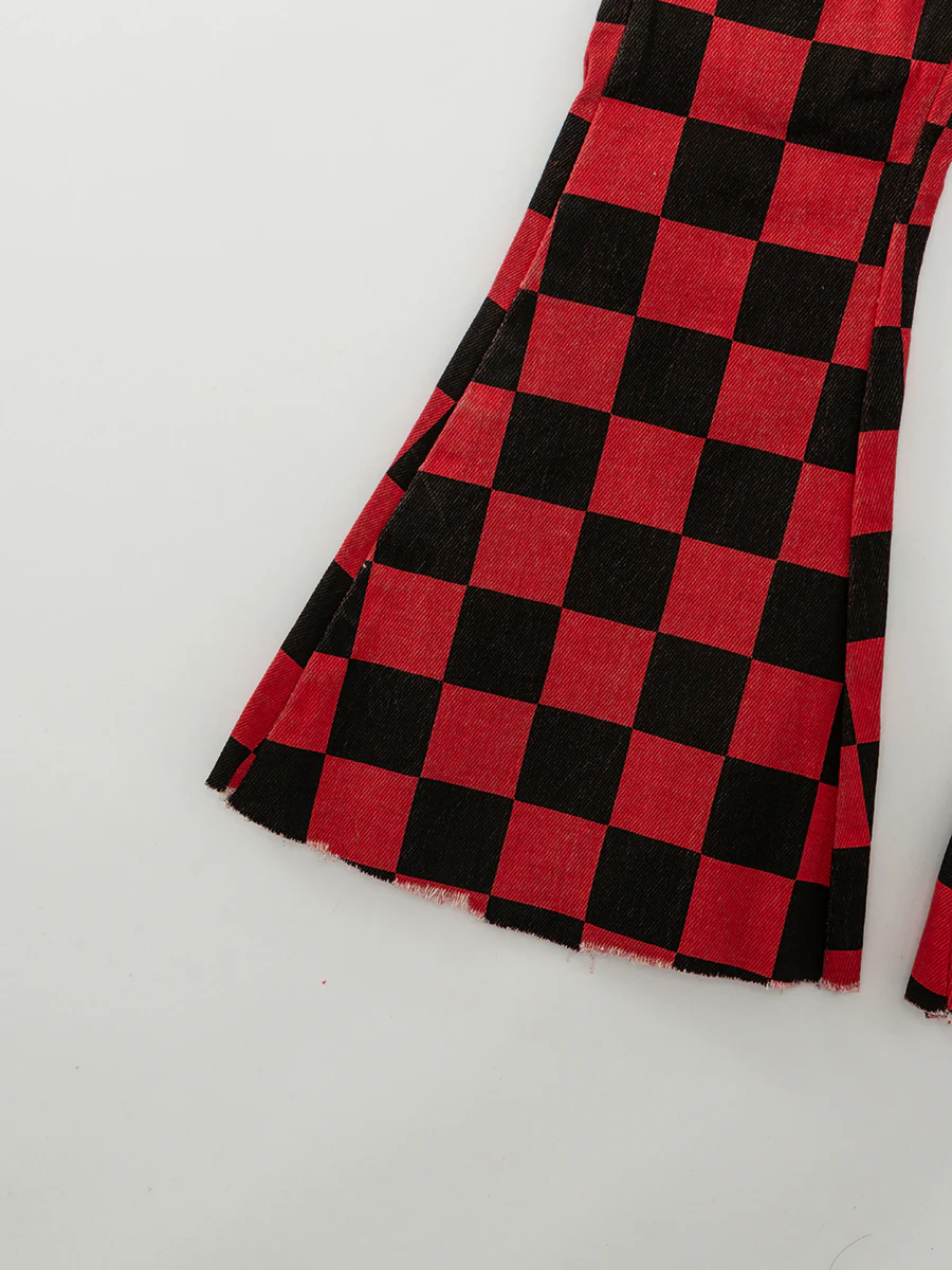 Red Black Plaid Christmas VIBES Girl Denim Bell Pant Set
