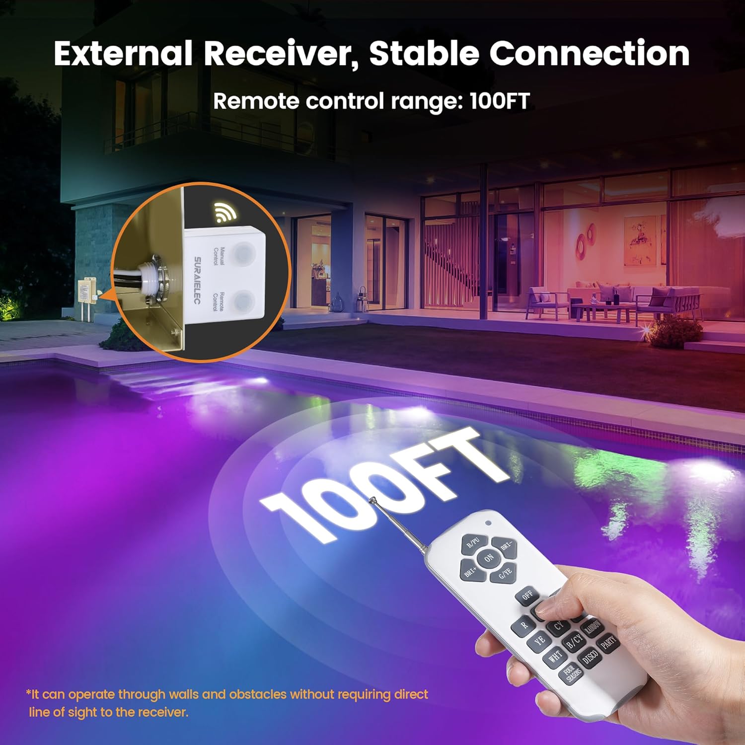 SURAIELEC 12V AC Pool Lights for Inground Pool  10 inch Color Changing LED Pool Light with Remote Control  300W Equivalent  Underwater Swimming Pool Light Fixture for Large Wet Niches  50FT