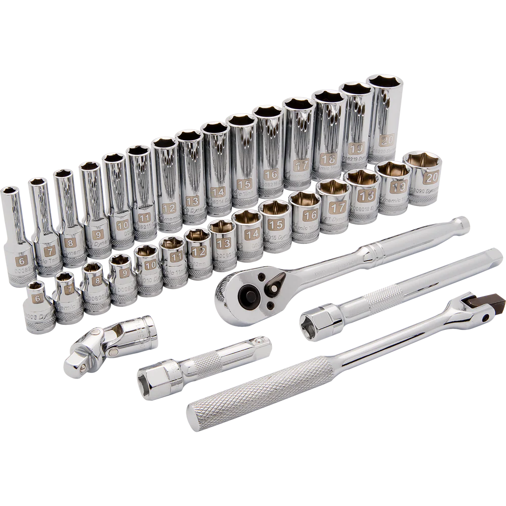 Dynamic D010011  ~  Tools 3/8 Inch Drive 35 Piece 6 Point, Standard/Deep Metric Socket Set, 6mm - 20mm