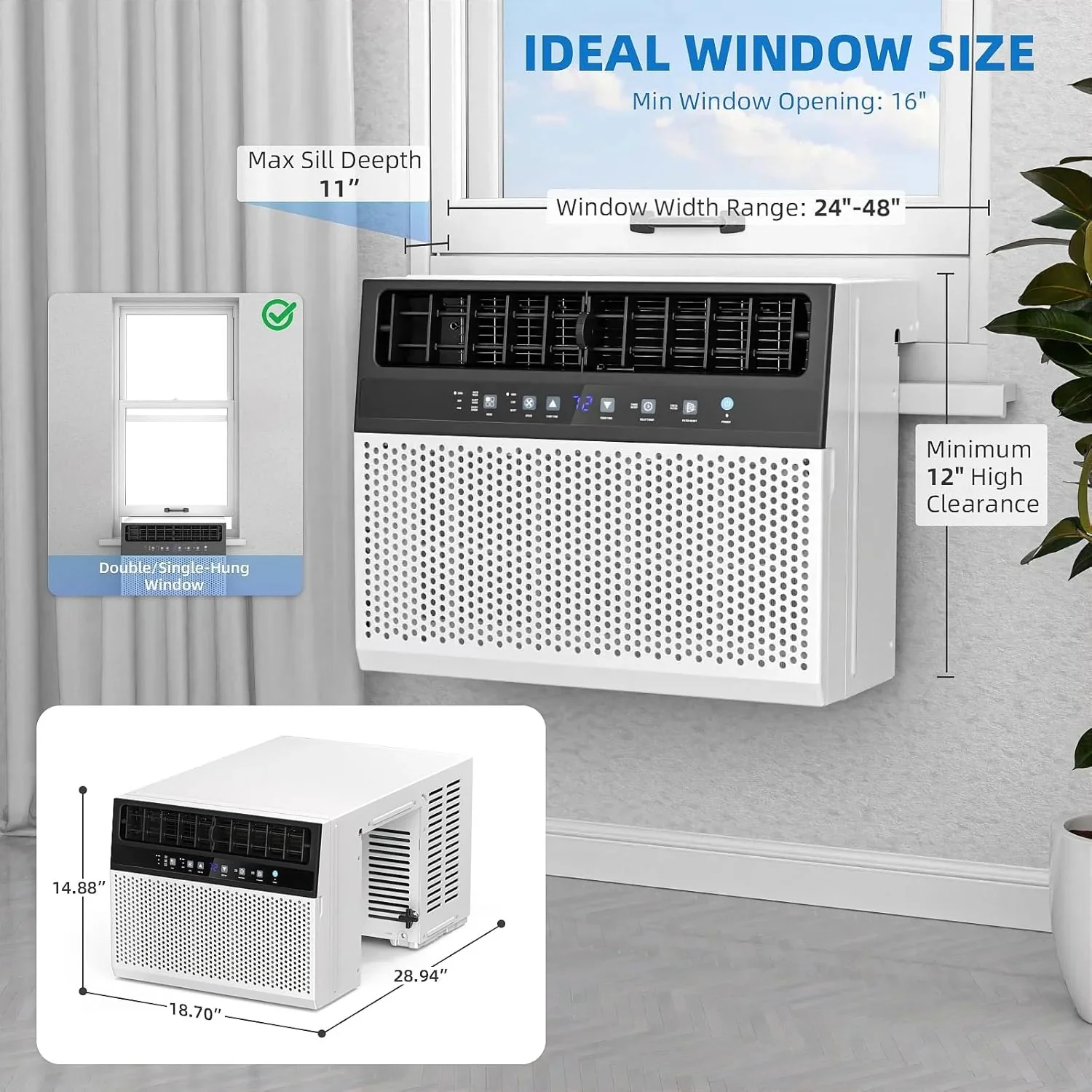Antarctic Star 12,000 BTU U-shaped window air conditioner, cools rooms up to 550 square feet with 6 modes, 24-hour timer, ultra-quiet window air conditioner