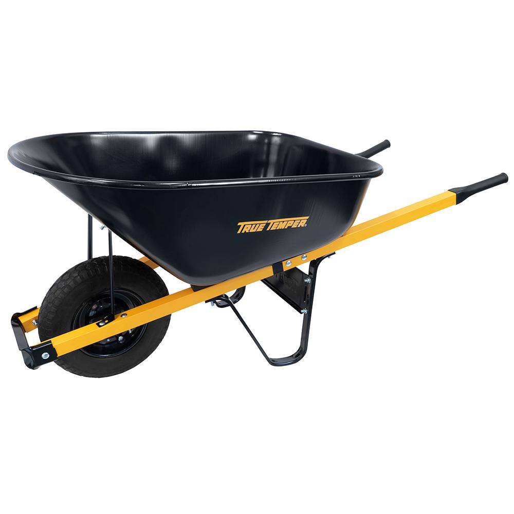 2025 True Temper R6STFFEC 6 cu. ft. Barrow in a Box Steel Wheelbarrow with Never Flat Tire and Steel Handles
