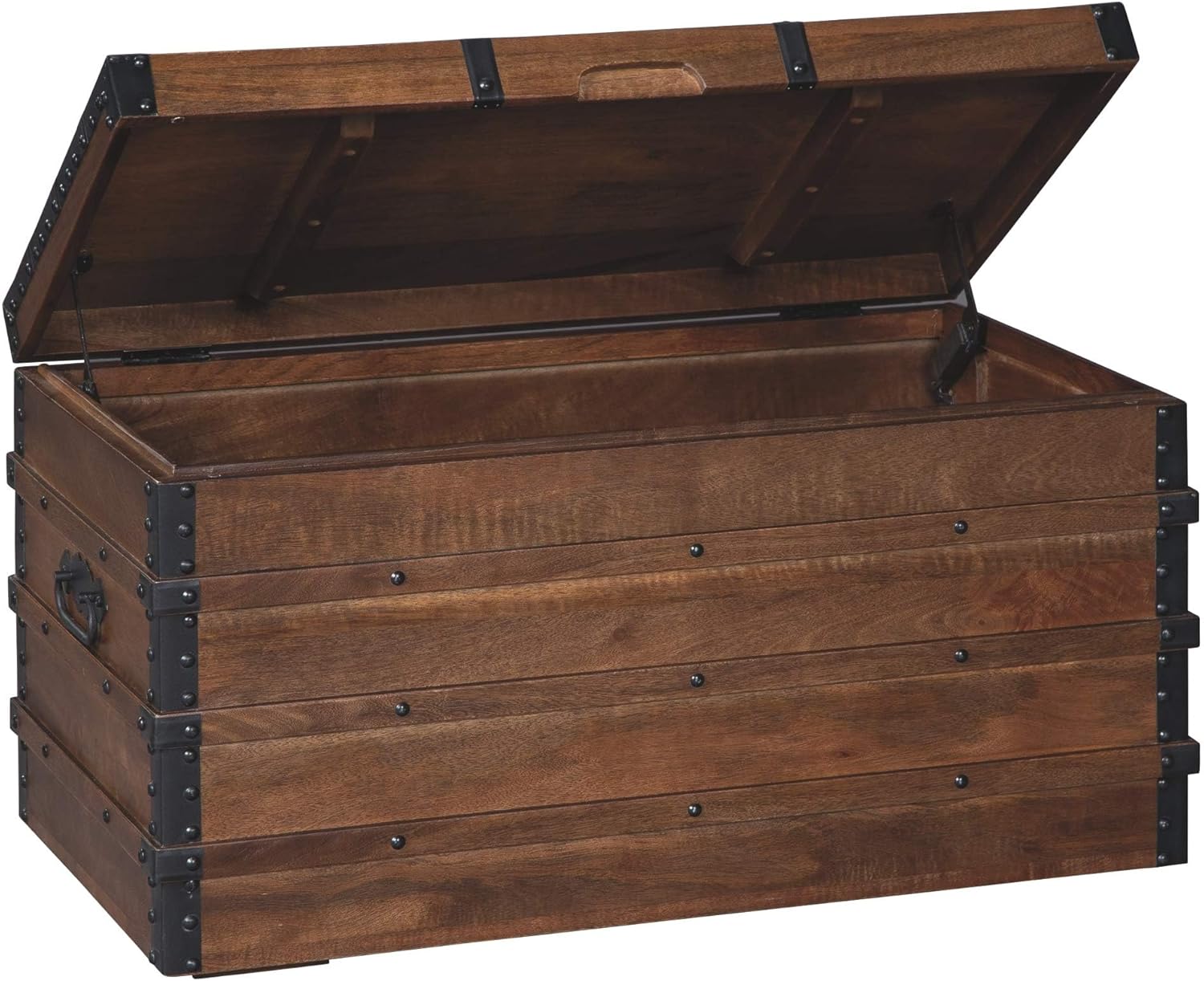 Signature Design By Ashley Kettleby Wooden Storage Box Trunk, Vintage‑Style Coffee Table With Hinged Top And Hidden Storage, Wood Construction With Metal Hardware For Living Room Organization, Brown