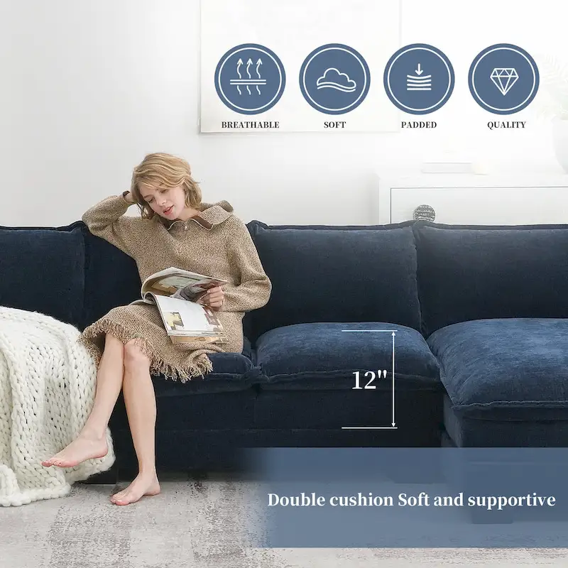 Modern 5-Seat L-Shaped Cloud Sleeper Sofa Couch with Chaise Lounge with Double Seat Cushions