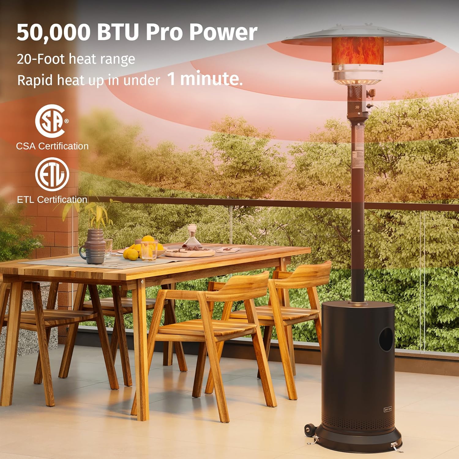 EAST OAK 50 000 BTU Patio Heater for Outdoor Use With Round Table Design  Double-Layer Stainless Steel Burner and Wheels  Outdoor Patio Heater for Home and Commercial  Bronze  31.9