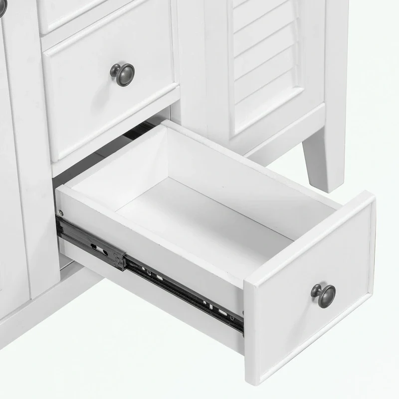 Bathroom Vanity with Ceramic Basin, Two Cabinets and Five Drawers