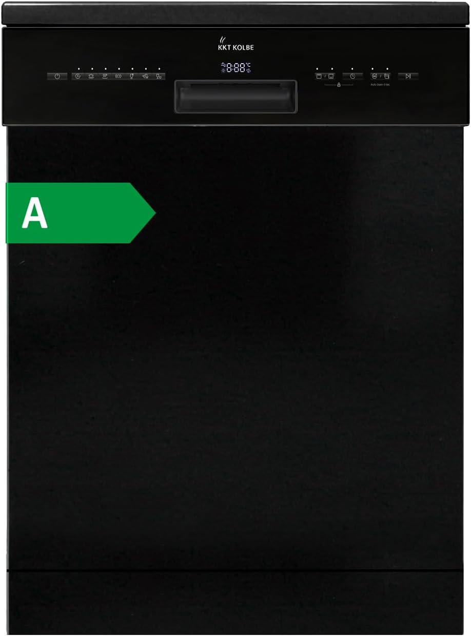 KKT KOLBE 60 cm Geschirrspüler Spülmaschine Schwarz Silber Freistehend, Unterbaufähig, Besteckschublade, LED-Beleuchtung, Automatische Türöffnung, höhenverstellbar, 7 Programme, 14 Maßgedecke, DW60FSS