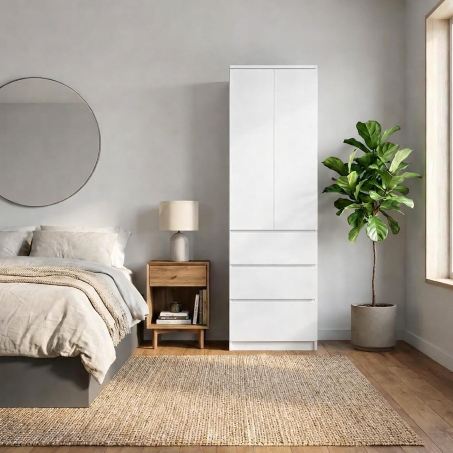 Home Collective Kleiderschrank, Garderobenschrank, Mehrzweckschrank 2-türig mit 3 Einlegeböden & 3 Schubladen | Schrank für Schlafzimmer, Flur oder Büro | 50x40x180 cm (BxTxH) | Weiß