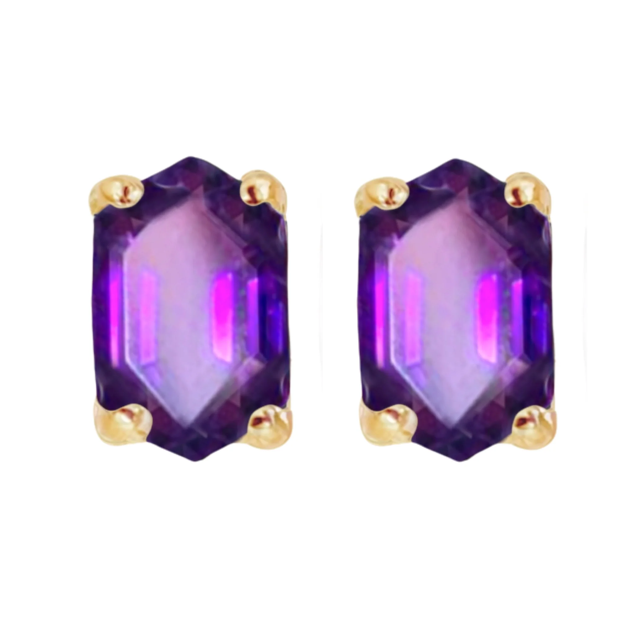 Laihas Hex Crystal Gold Amethyst Stud Earrings