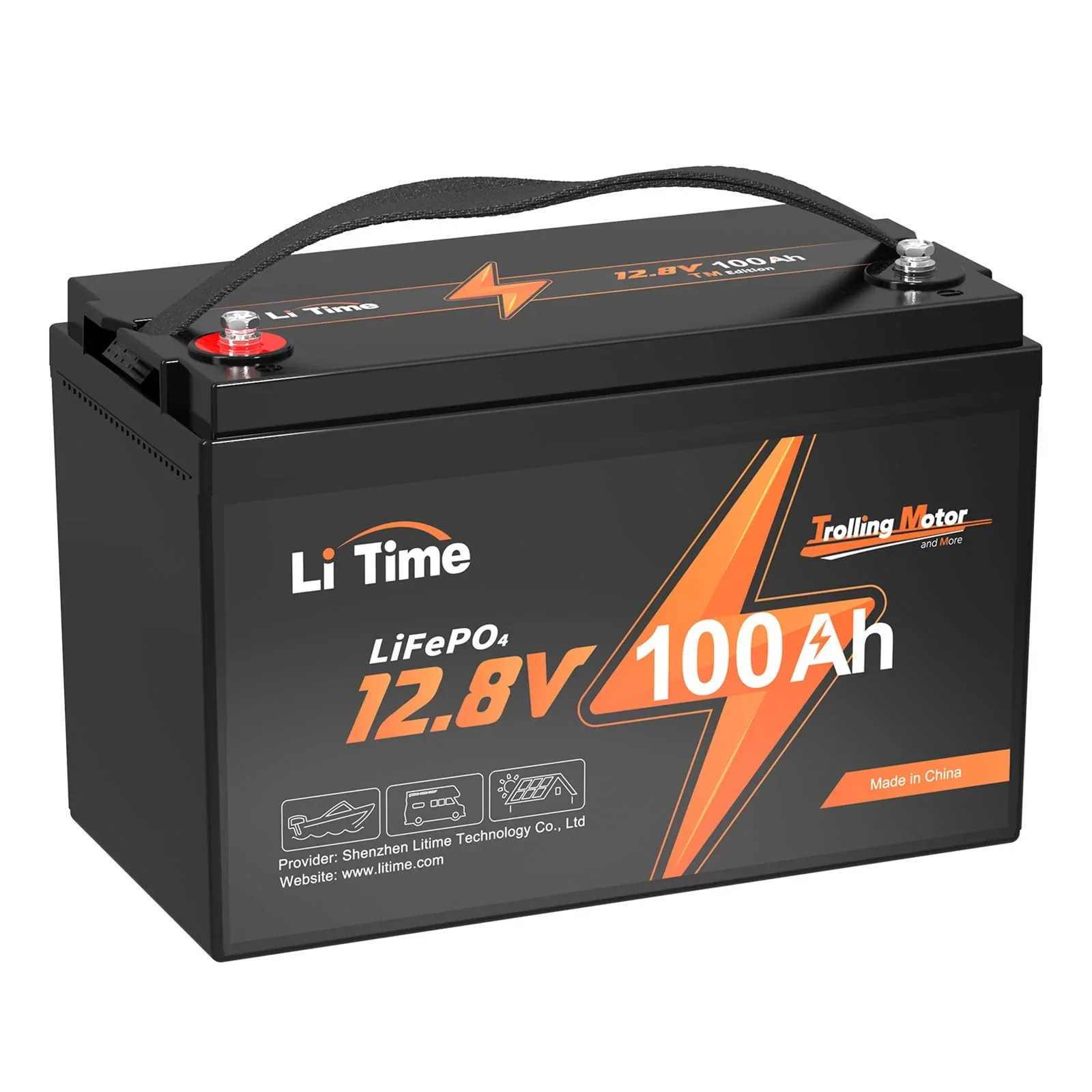 LiTime 12V 100Ah TM LiFePO4 lítium akkumulátor beépített 100A BMS-sel