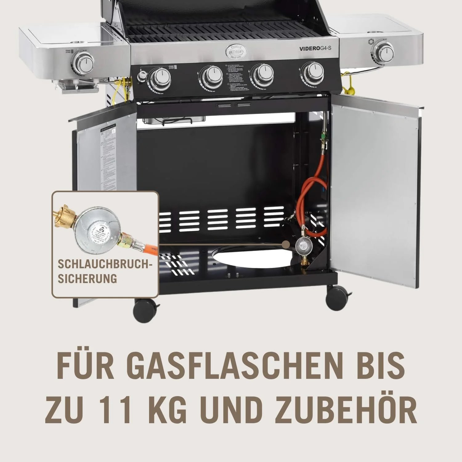 RÖSLE Elektrogrill BBQ-Portable Videro E2-P, tragbarer Tischgrill mit 2 Brennern, Warmhalterost und Deckel mit Glaseinsatz, pulverbeschichteter Stahl, schwarz/silbern