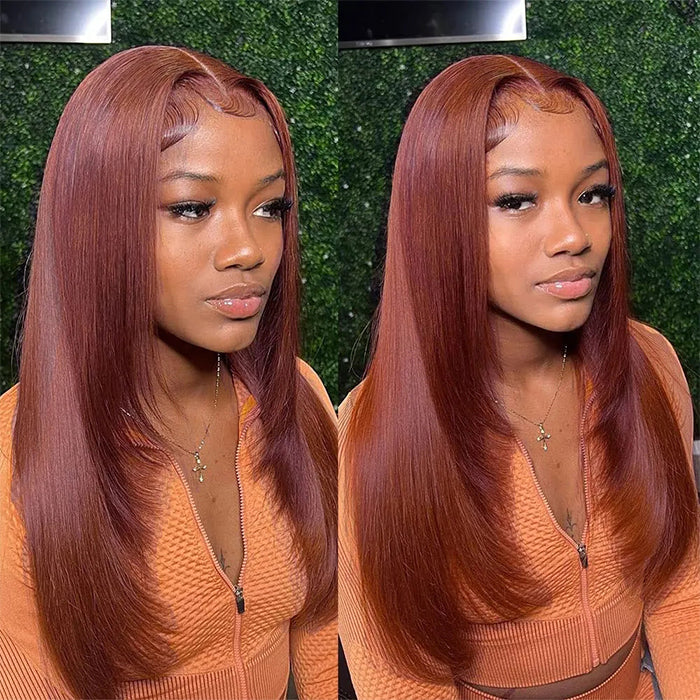 Layered Cut Reddish Brown Glueless 13x6 Undetectable HD Lace Front 100% Human Hair Wig