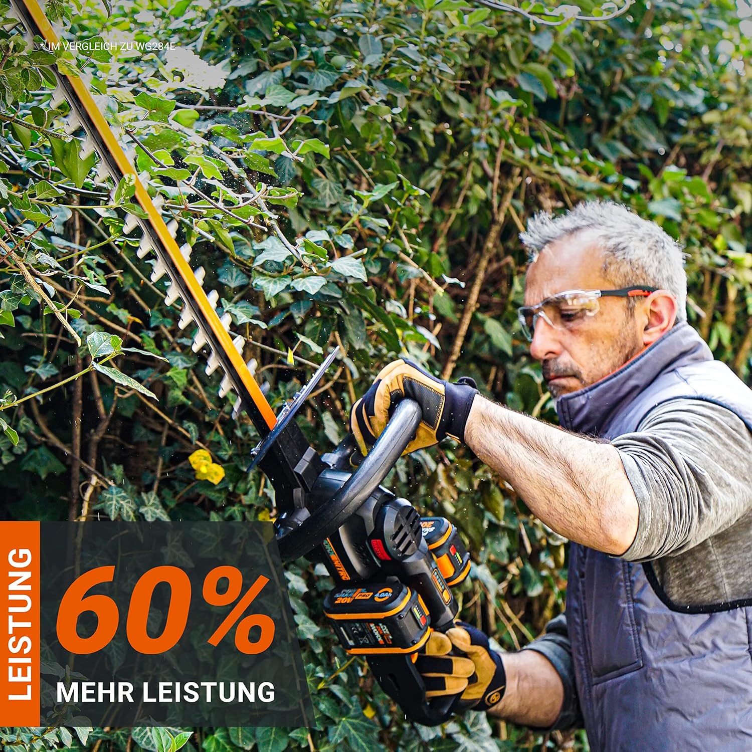 WORX WG286E.9 Nitro Tagliasiepi a batteria professionale 40V – taglio preciso anche ad angoli difficili – potente motore brushless – lunghezza di taglio 58cm – distanza tra i denti 27mm – senza batteria e caricabatterie