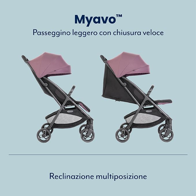 GRACO   Myavo Passeggino leggero con chiusura veloce e parapioggia   0 22 kg, dalla nascita fino a circa 4 anni, Mulberry : Amazon.it: Prima infanzia