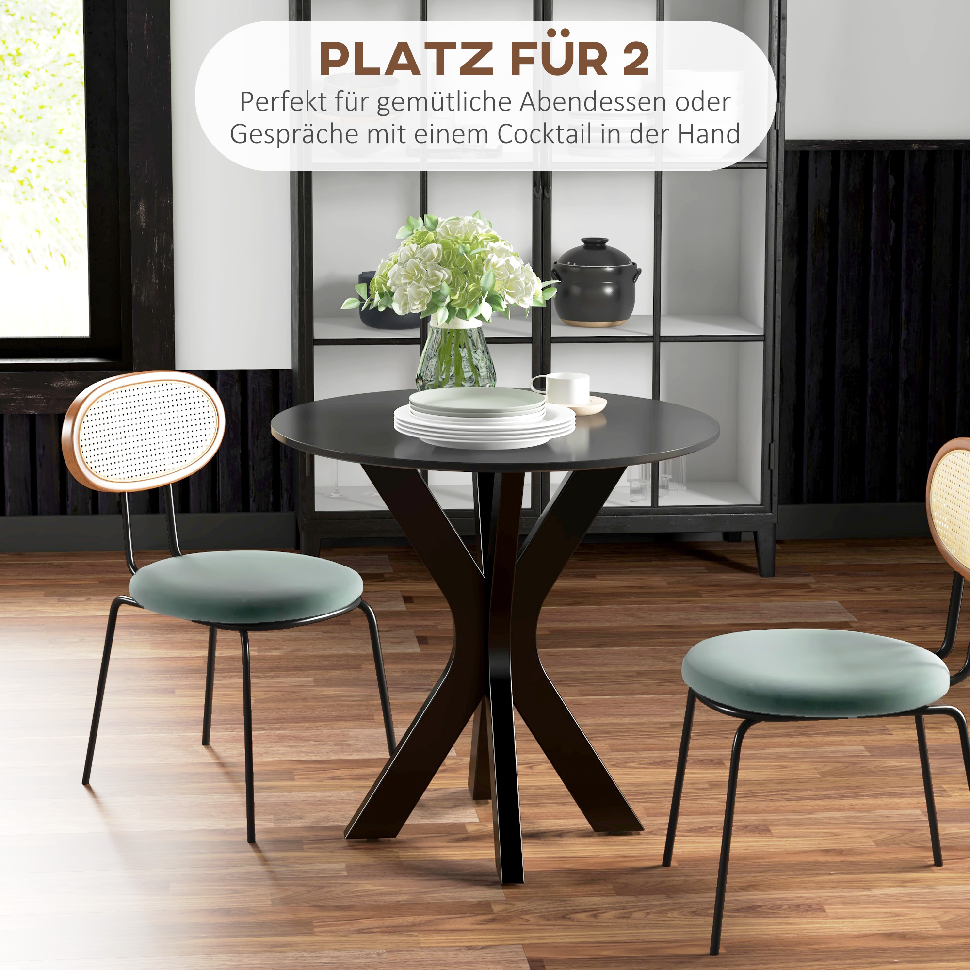 HOMCOM Ronde Eettafel Keukentafel, Modern Ontwerp, 78 cm x 78 cm x 75 cm, Zwart