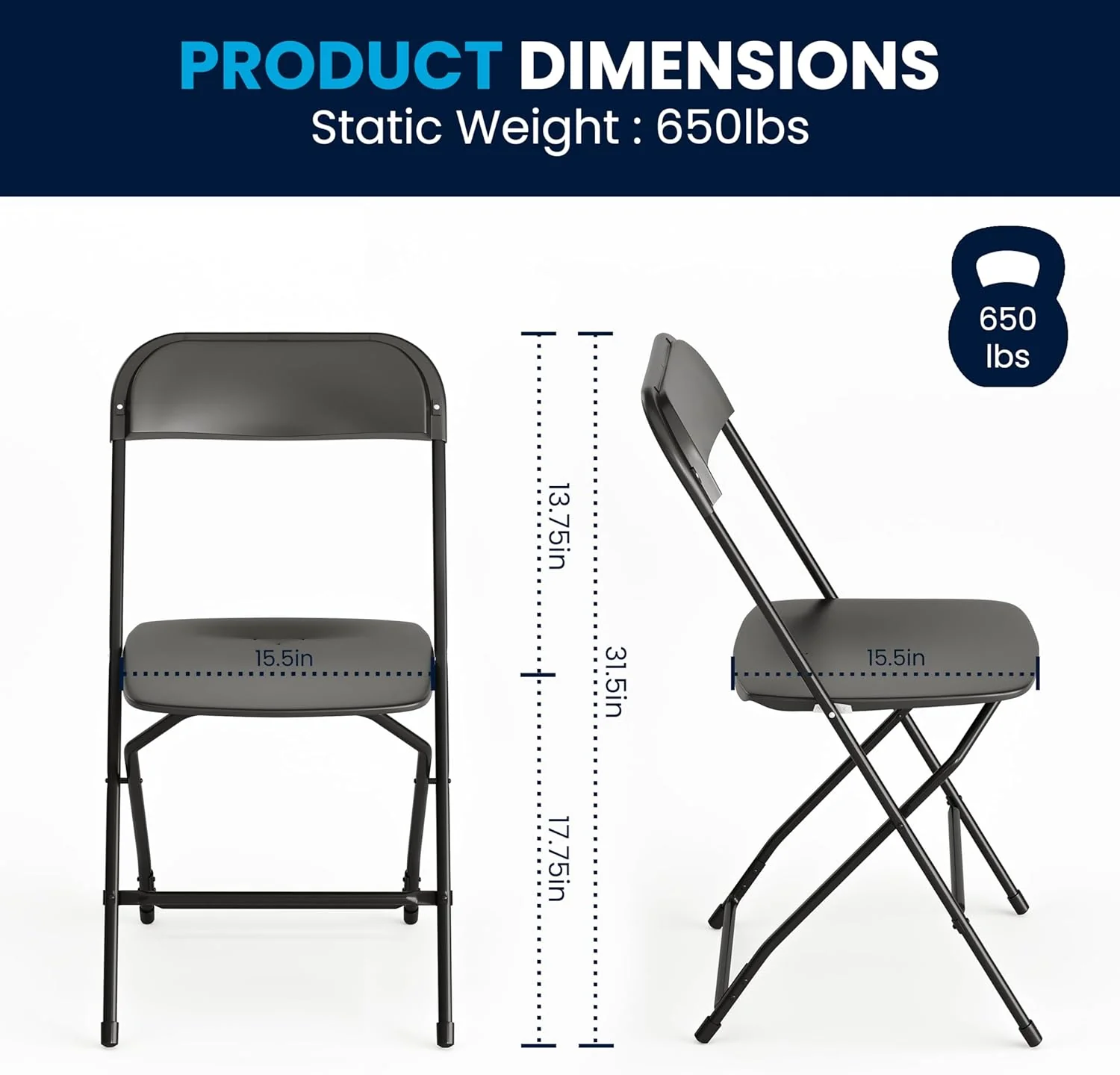 Flash Furniture Hercules 10 darabos beltéri/kültéri strapabíró műanyag összecsukható szék szett, összecsukható kereskedelmi rakásolható székek 295 kg statikus teherbírással, fekete