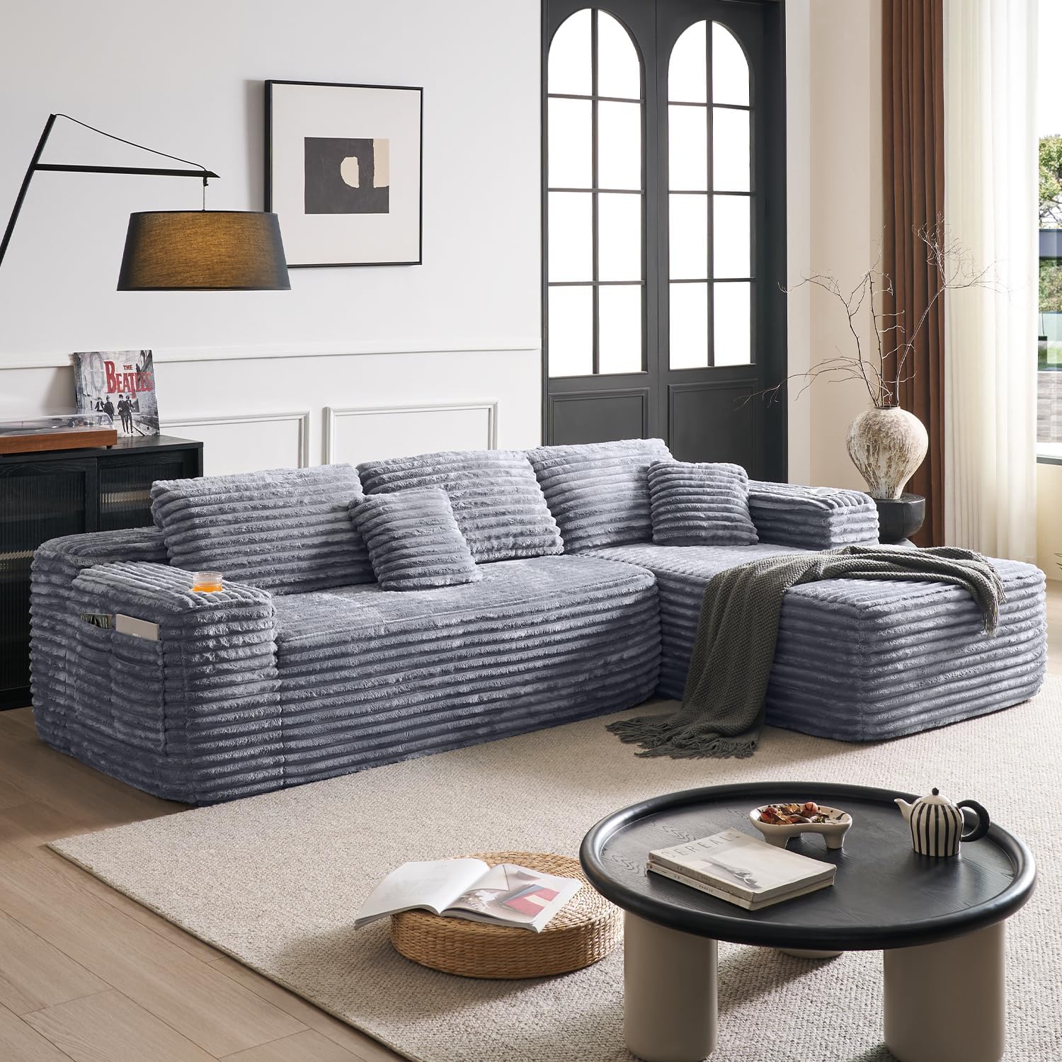 Cloud Sectional Couch with L-Shape Chaise Modern Modular Sofa Deep Seat Built-in Cup Holder