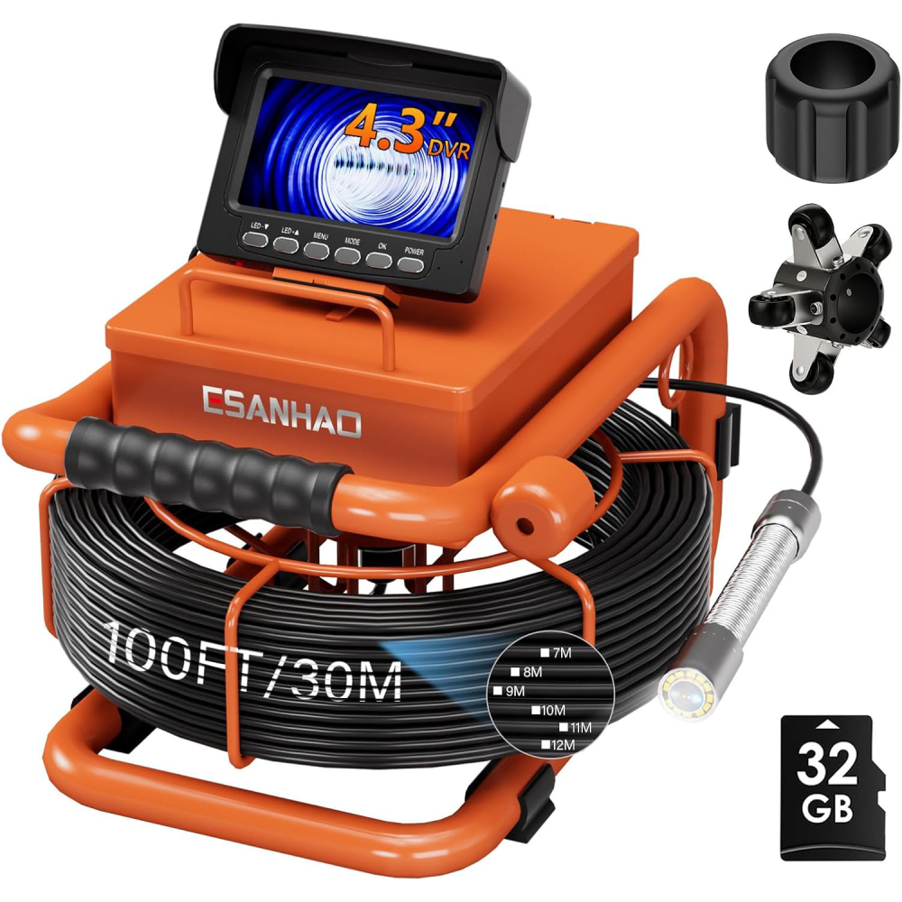 Sewer Inspection Camera, 100FT, DVR, Audio, 4.3
