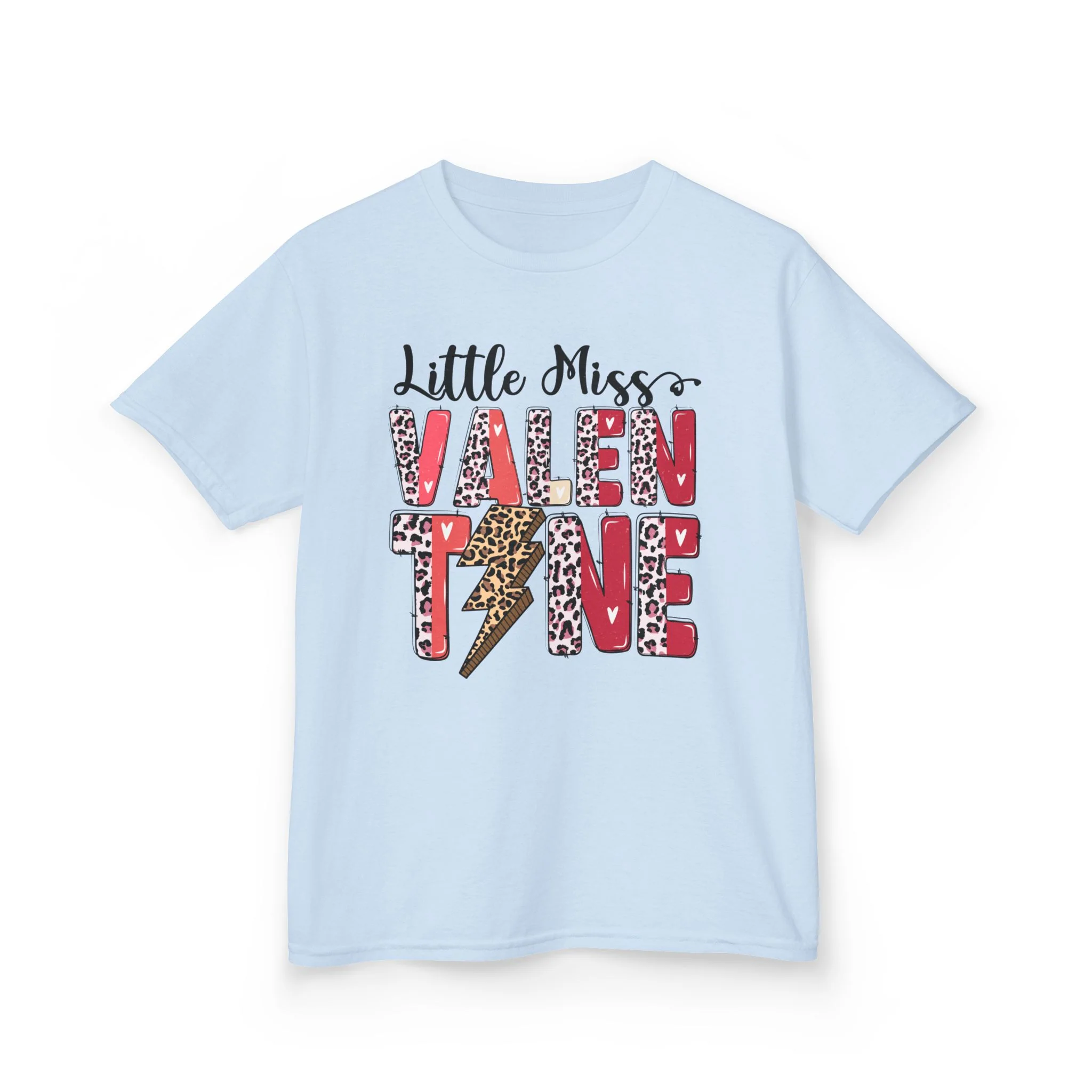 Little Miss Valentine Kids Tee | Leopard Heart Lightning Design