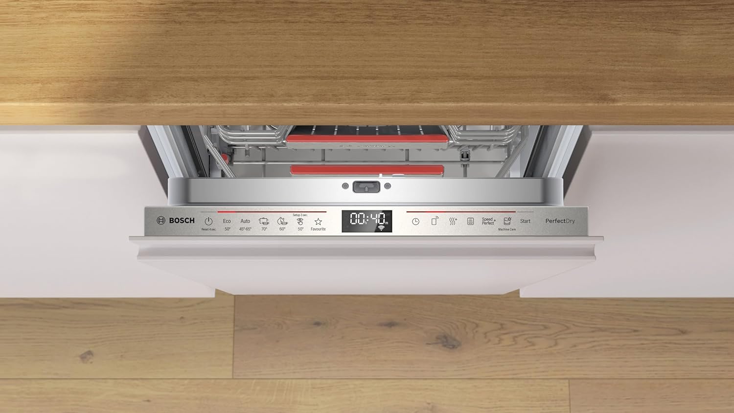 Bosch SPV2IKX10E Serie 2 Smarter Geschirrspüler vollintegriert, 45 cm breit, Besteckkorb, Extra Trocknen auf Knopfdruck, InfoLight roter Lichtpunkt am Boden, AquaStop Schutz gegen Wasserschäden, Weiß