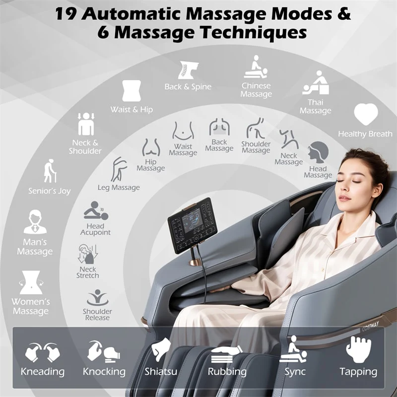 Full Body Zero Gravity Massage Chair, SL Track Massage Recliner with Airbags, Back & Waist Heater, Foot Rollers, Touch Screen, Auto Shoulder Scan