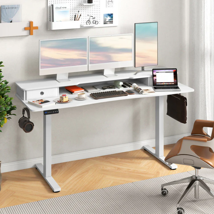 Electric Standing Desk with 2 Drawers, 3 Memory Positions, 63