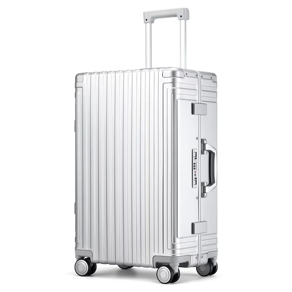 All Aluminum Hardshell Luggage, Airline Approved Zipperless Hardside Carry on Suitcase with Spinner Wheels, Checked Aluminium Luggage Metal Rolling Luggage Case for Travel, Business
