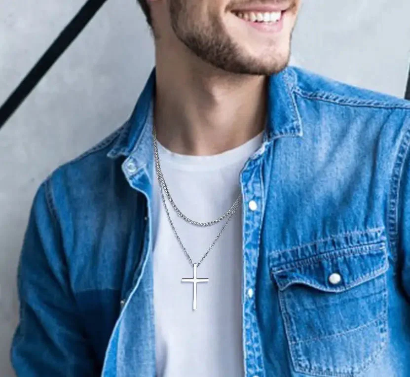 Christian Cross Necklace | Layered Necklace | Silver Necklace | For Him