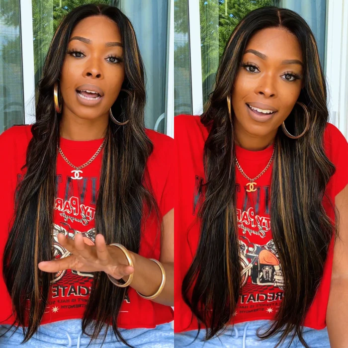 Pre-All Glueless Balayage Pre Bleached Wear Go 220% Density 8x5 HD Lace Highlights Body Wave Wig