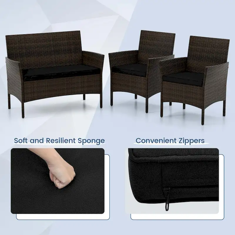Costway 4 PCS Patio Furniture Set with Washable Cushions and Tempered - See Details