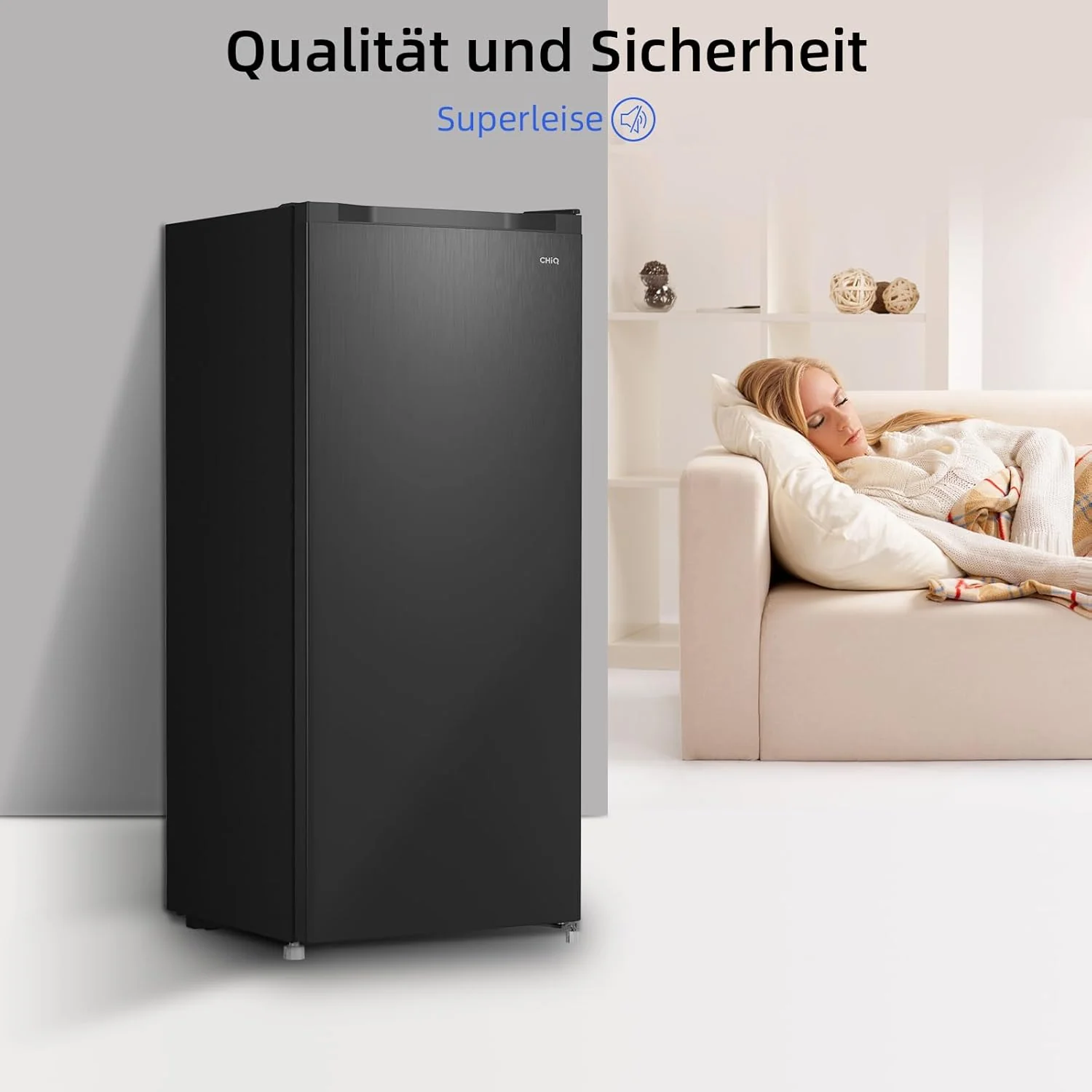 CHiQ FSD166NE4E Gefrierschrank 166 L, No Frost Technologie, Wechselbarer Türanschlag, Schwarzer Edelstahl, 144cm Höhe