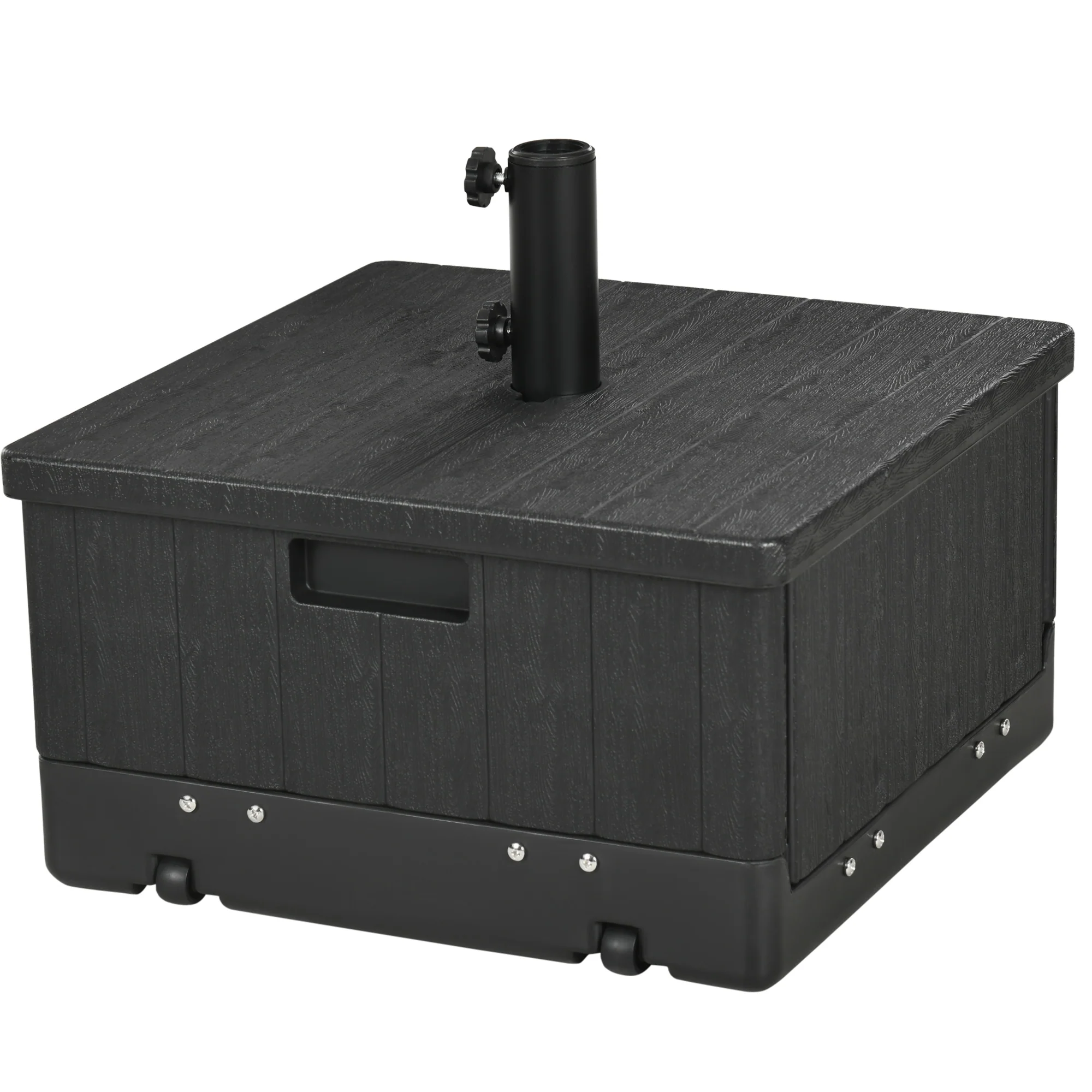 Outsunny 3-in-1 Parasolvoet, Bijzettafel, Bloembak, tot 80 kg zand, weerbestendig, Zwart