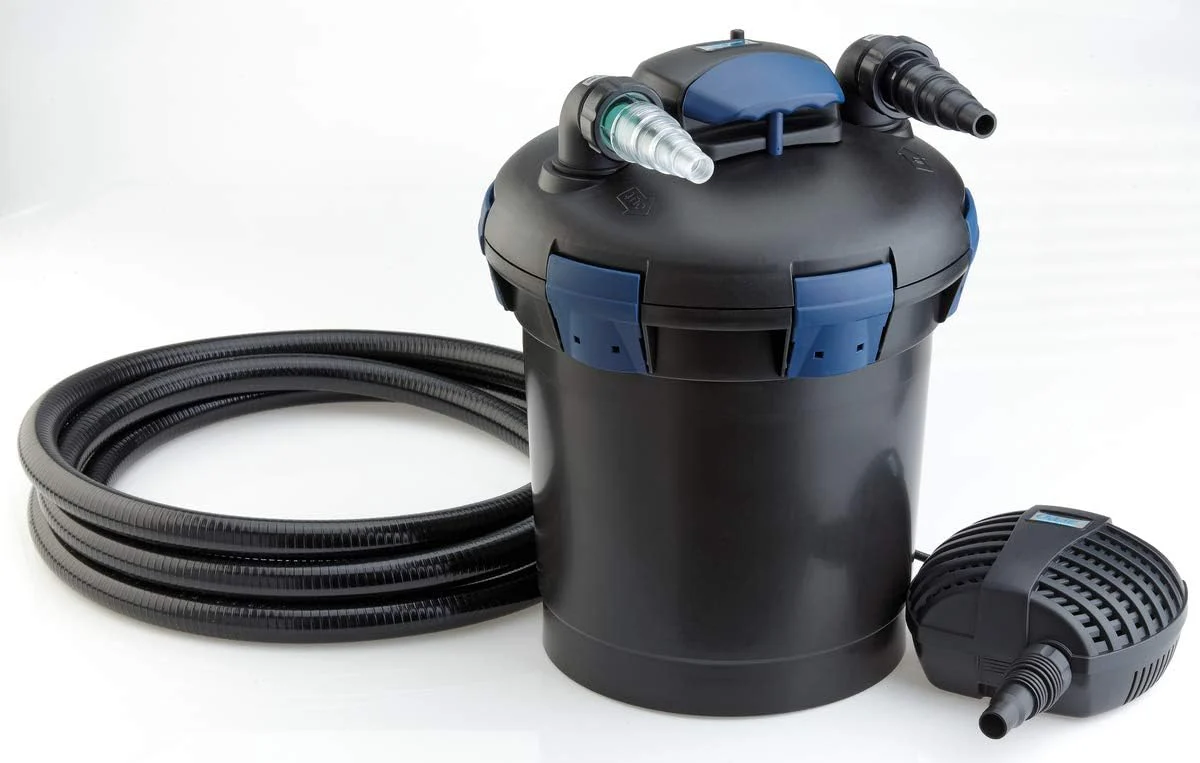 OASE 50499 Druckfilter BioPress Set 4000, Teichfilter Filterset zur effektiven und raschen Algenbekäpfung, Komplettset inkl Filterpumpe und UVC Klärer