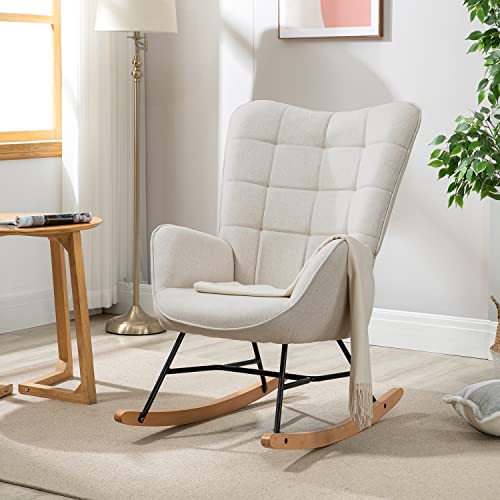MEUBLE COSY Sedia a Dondolo Poltrona Imbottita Relax con Braccioli Schienale Alto per Soggiorno Cameretta in Tessuto con Gambe in Legno : Casa e cucina