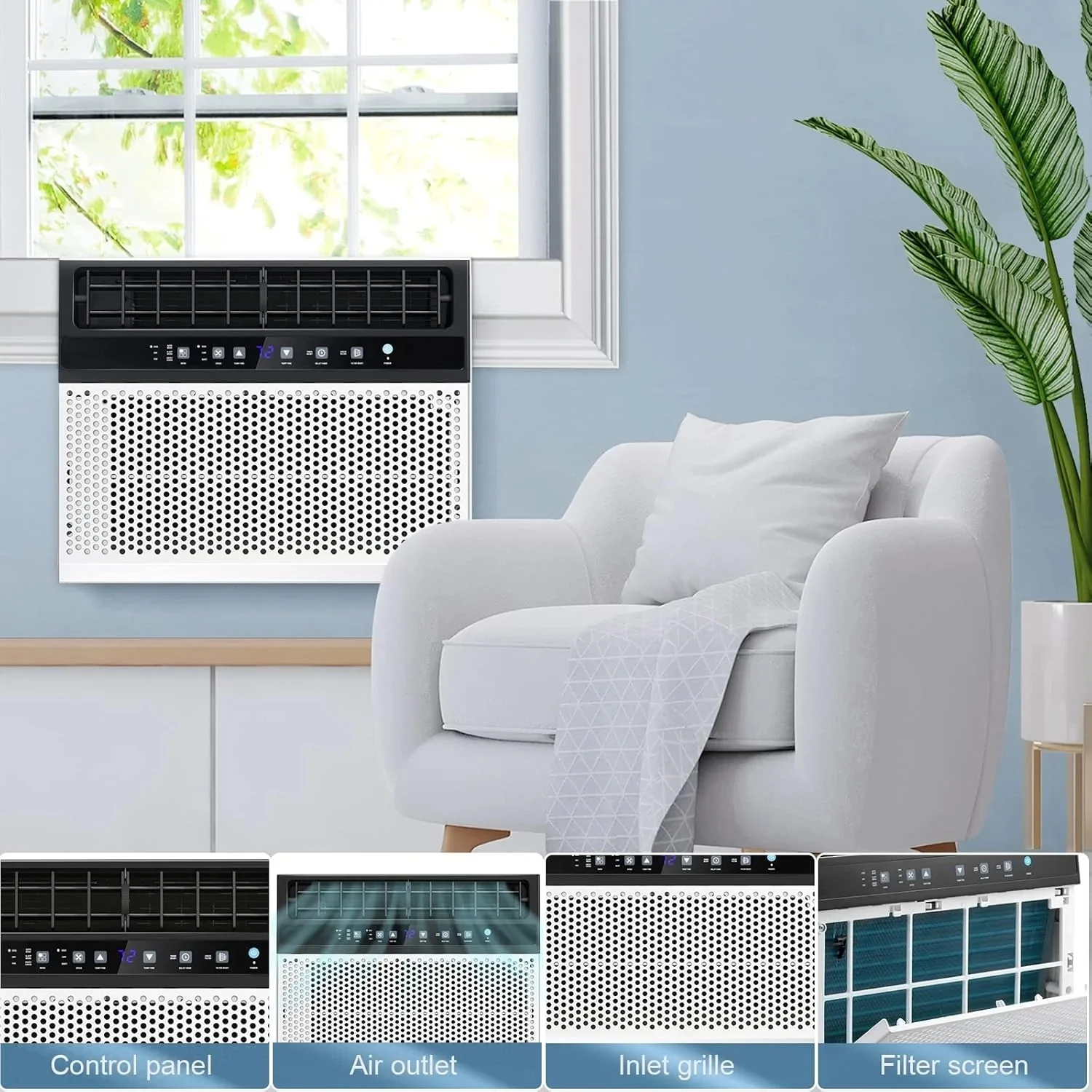 Antarctic Star 12,000 BTU U-shaped window air conditioner, cools rooms up to 550 square feet with 6 modes, 24-hour timer, ultra-quiet window air conditioner