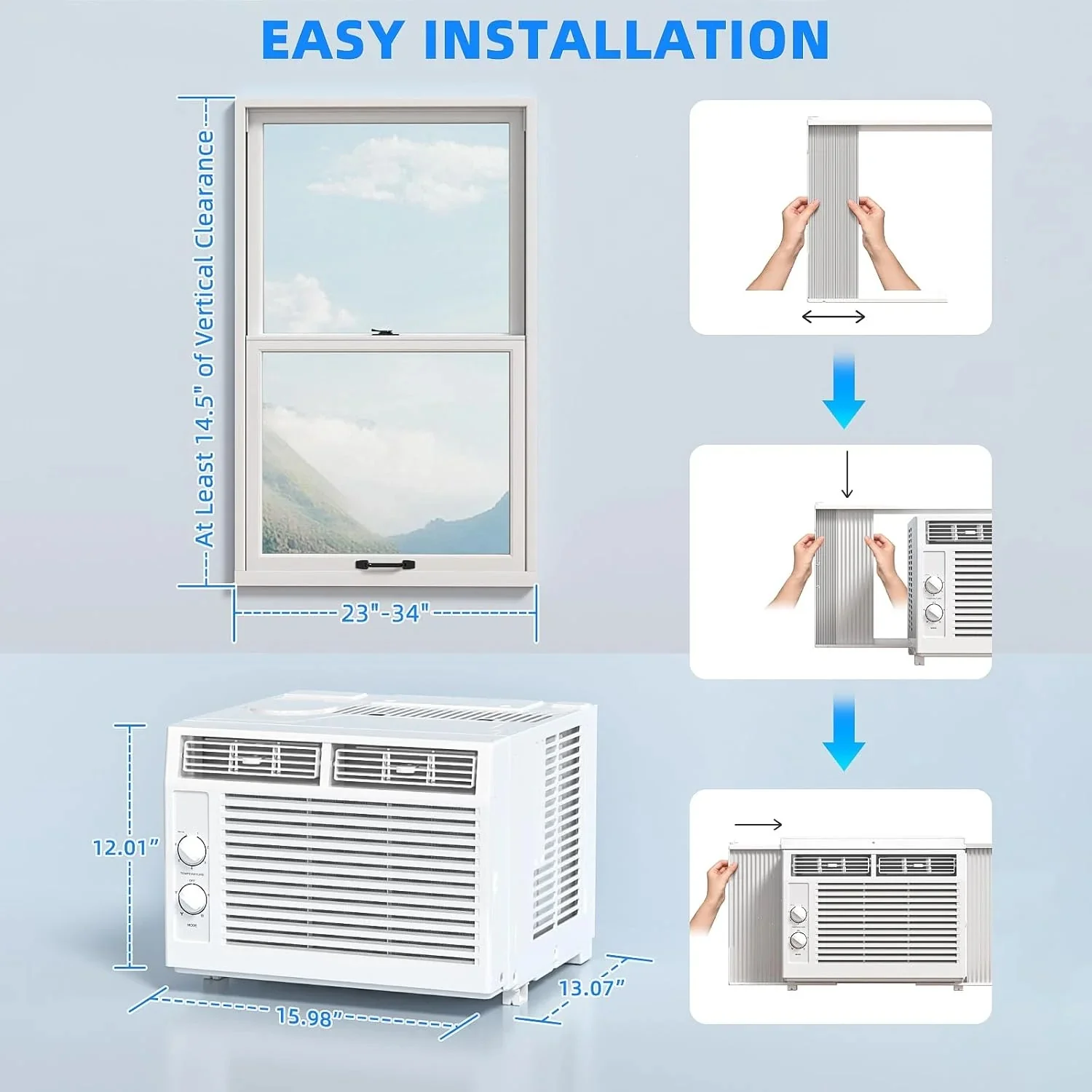 Antarctic Star 12,000 BTU U-shaped window air conditioner, cools rooms up to 550 square feet with 6 modes, 24-hour timer, ultra-quiet window air conditioner