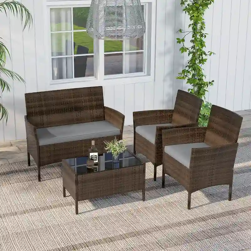 Costway 4 PCS Patio Furniture Set with Washable Cushions and Tempered - See Details